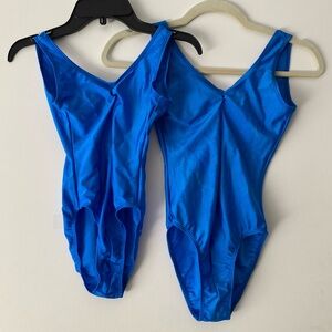 2 New Attitudes Dancewear Blue Low Back Tank Dance Leotards
